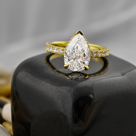 Pear Cut Pave Hidden Halo Ring