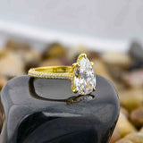 Pear Cut Pave Moissanite Engagement Ring