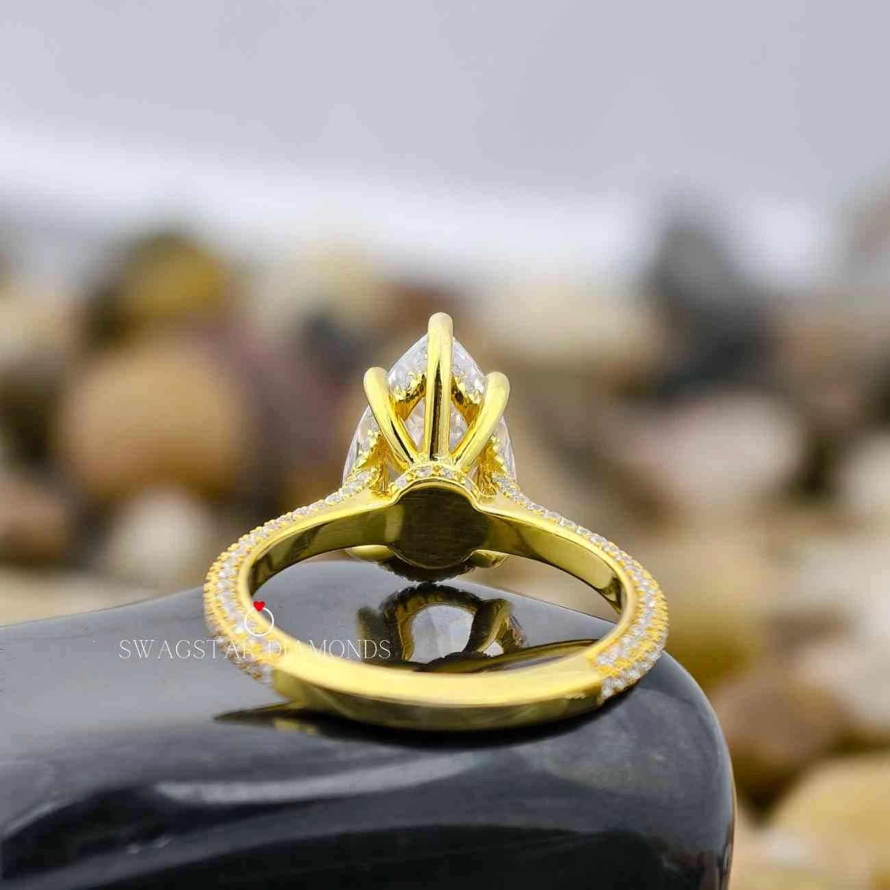 Pear Cut Pave Setting Ring For Women
