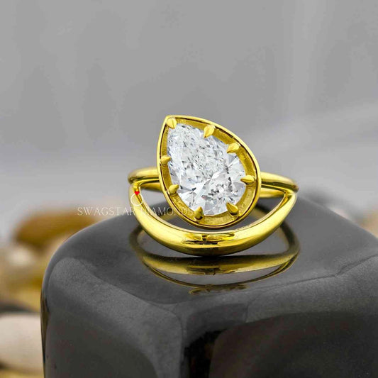Pear Cut Unique Bezel Set With Prong Ring