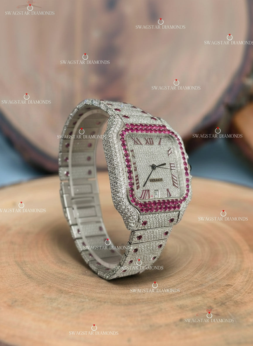 Pink Moissanite Women Watch