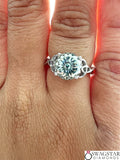 2 Carat Round Portuguese Cut Cyan Color Moissanite Engagement Ring In 14K White Gold