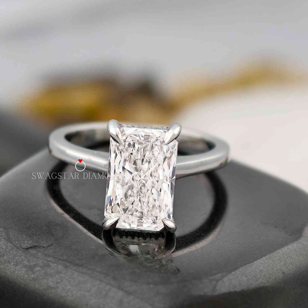 Radiant Cut Hidden Halo Solitaire Ring