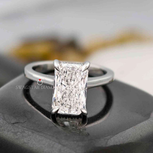 Radiant Cut Hidden Halo Solitaire Ring