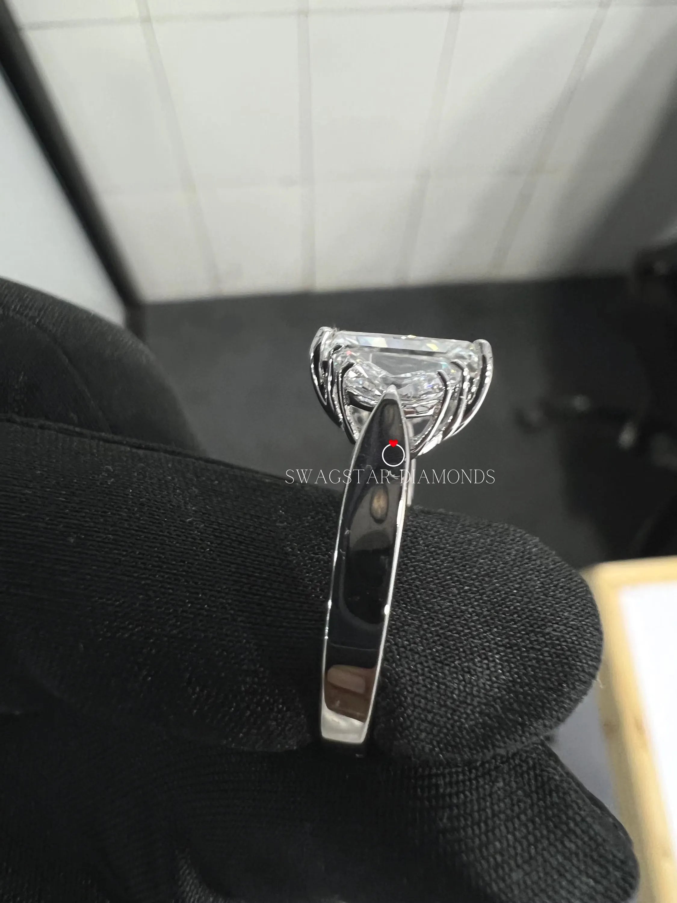 Radiant Half Moon Cut Lab Diamond Ring