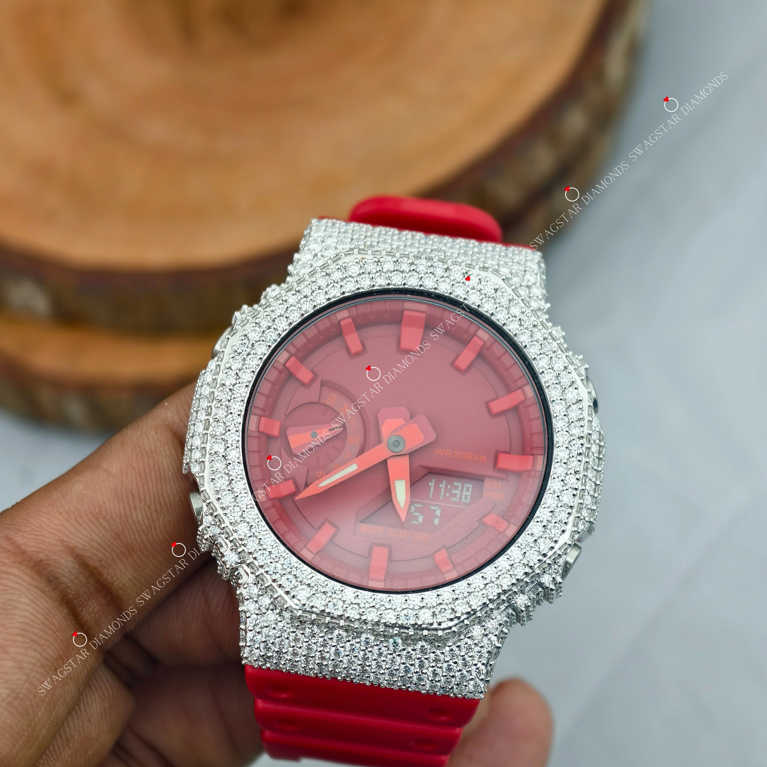 Red Rubber Belt Moissanite Watch