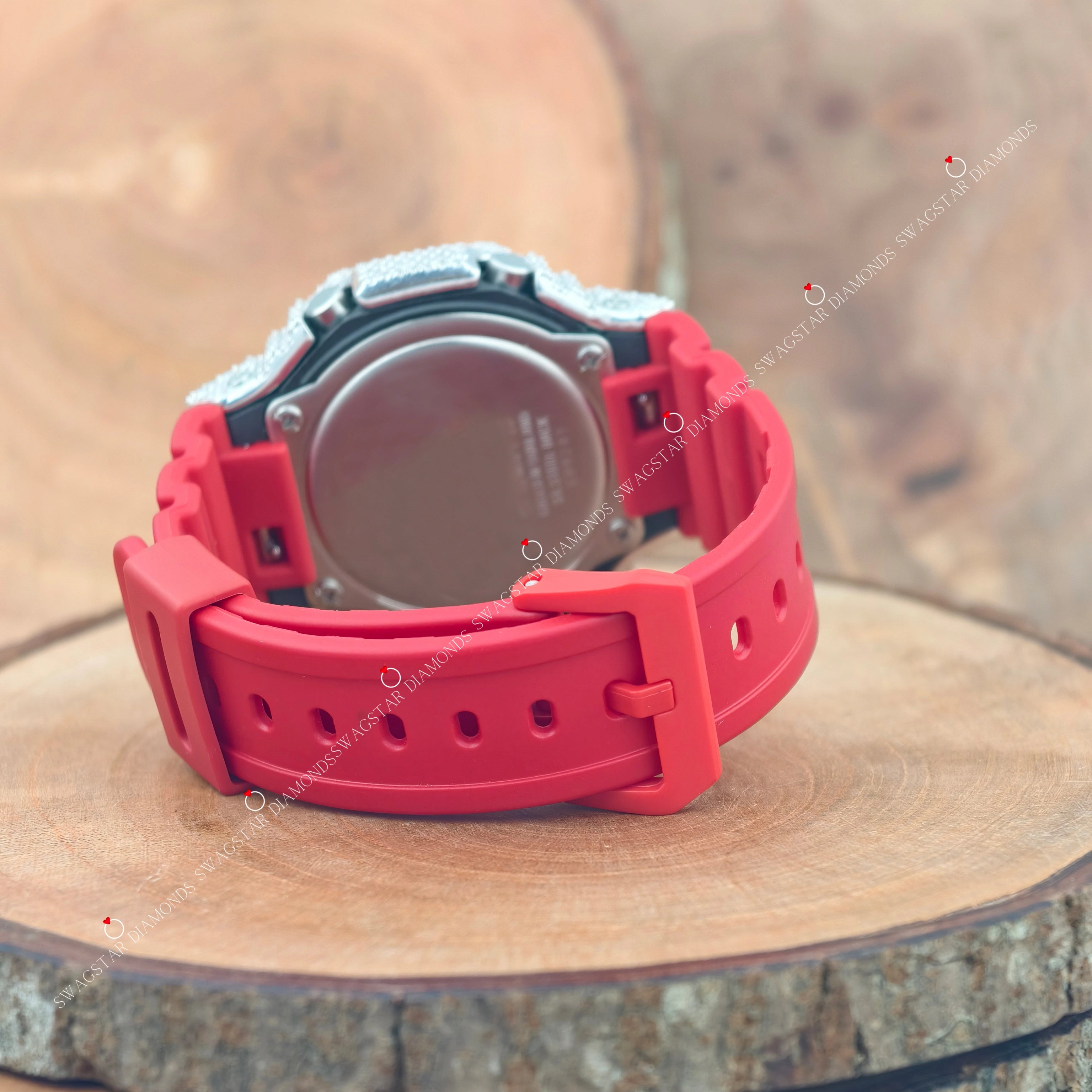 Red Silicon Belt Bezel Dial  Moissanite Watch 