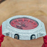 Red Silicon Belt Bezel Dial Moissanite Watch For Him