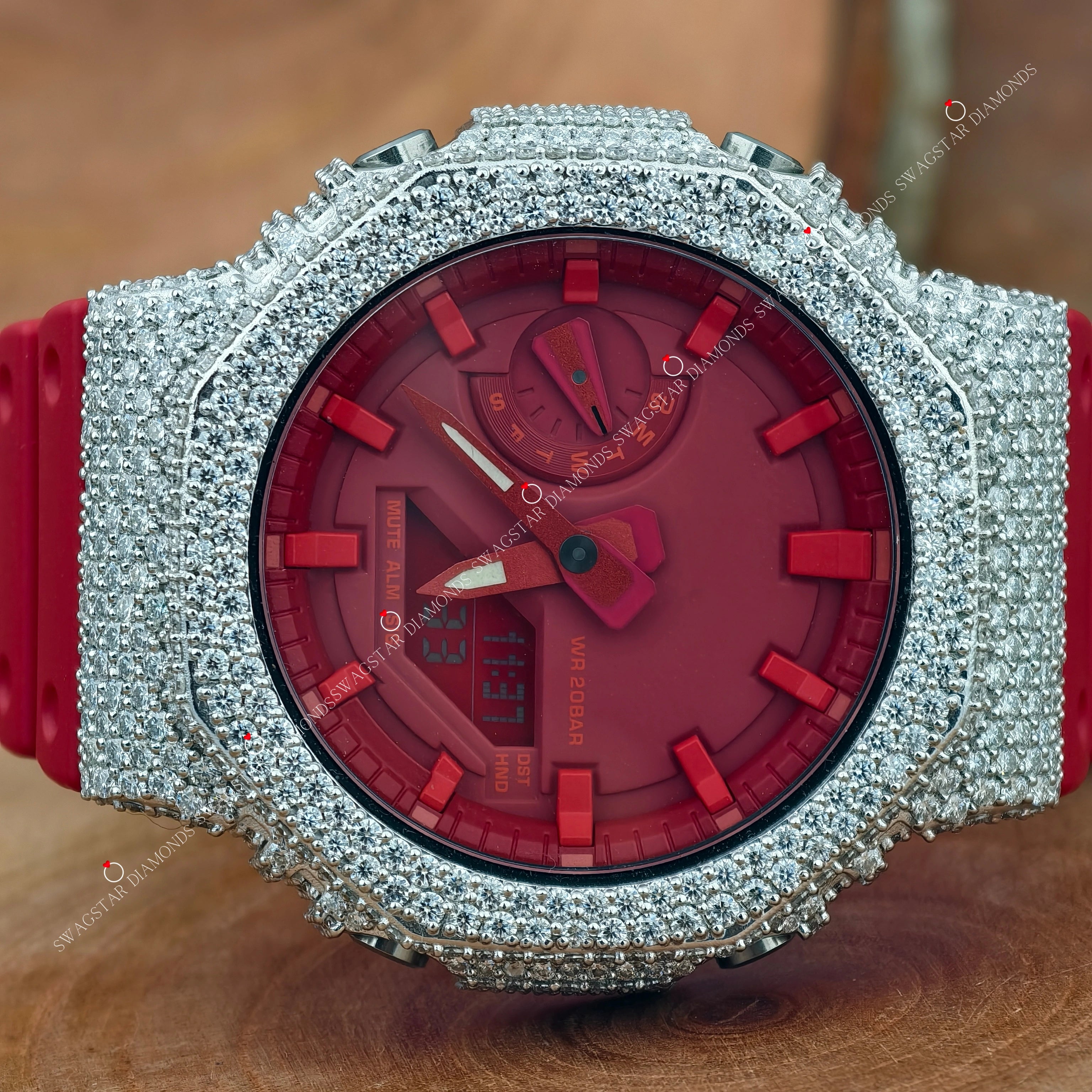 Red Silicon Belt Bezel Dial Moissanite Watches