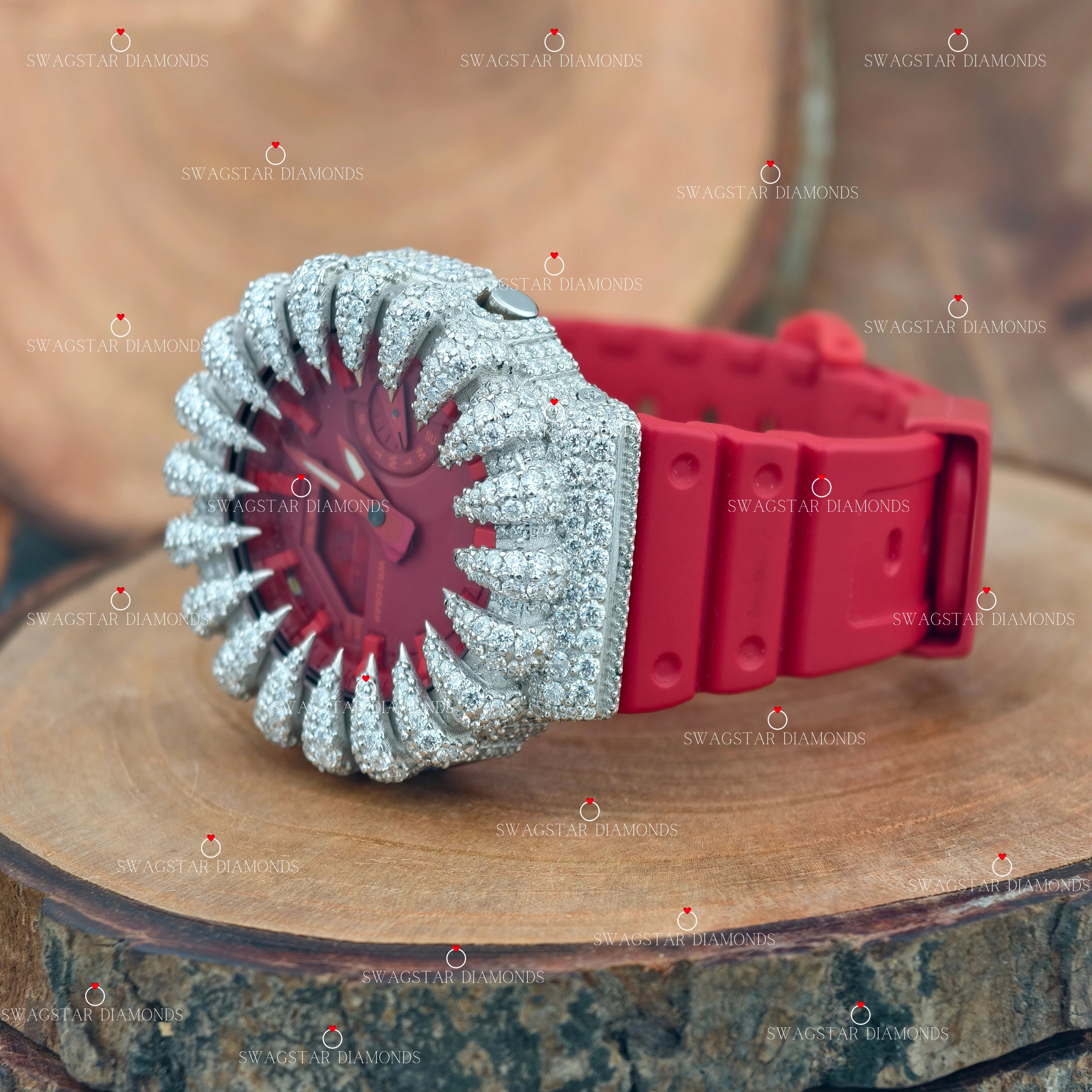 Red Silicon Belt Flower Moissanite Watch