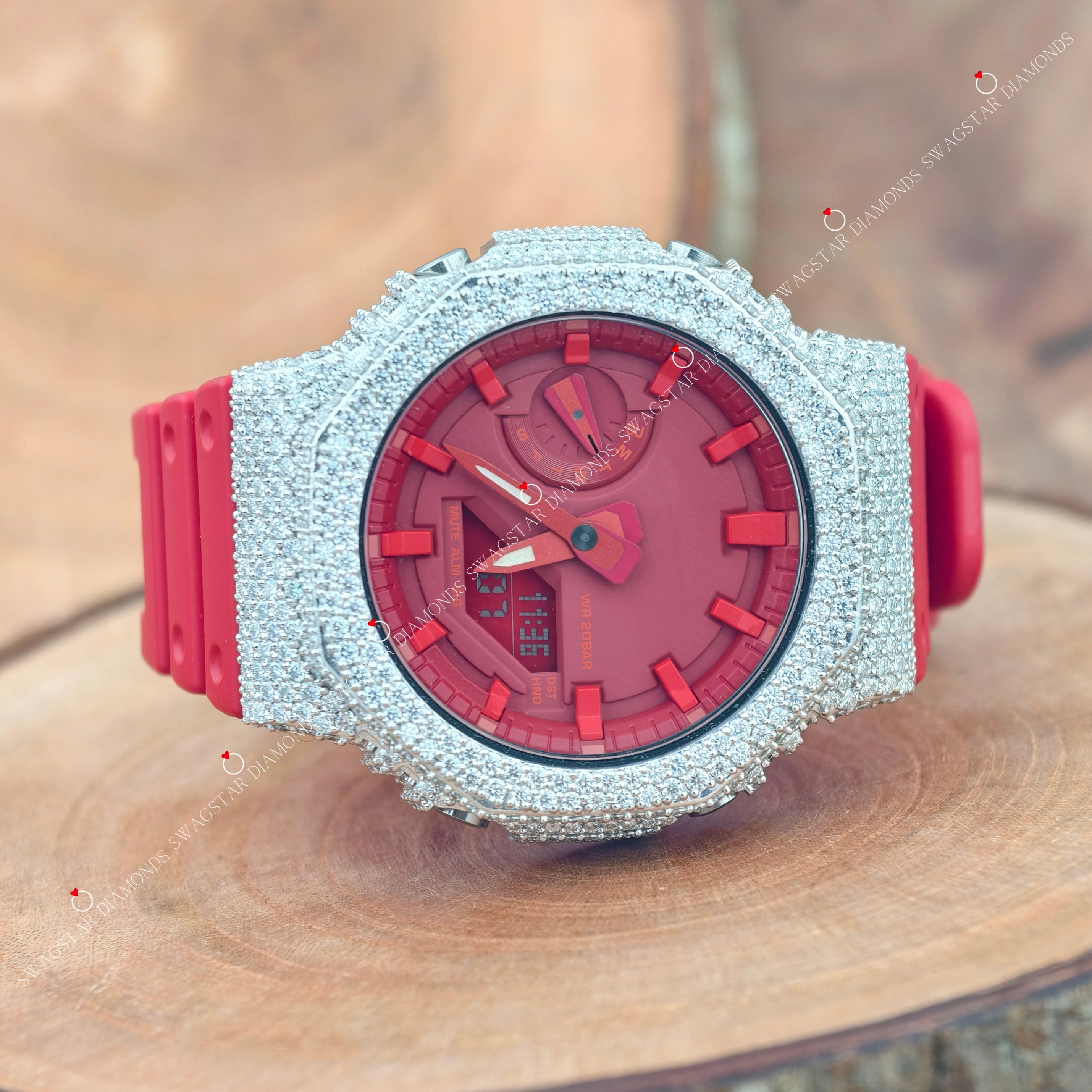 Red Silicon Belt Moissanite Watch
