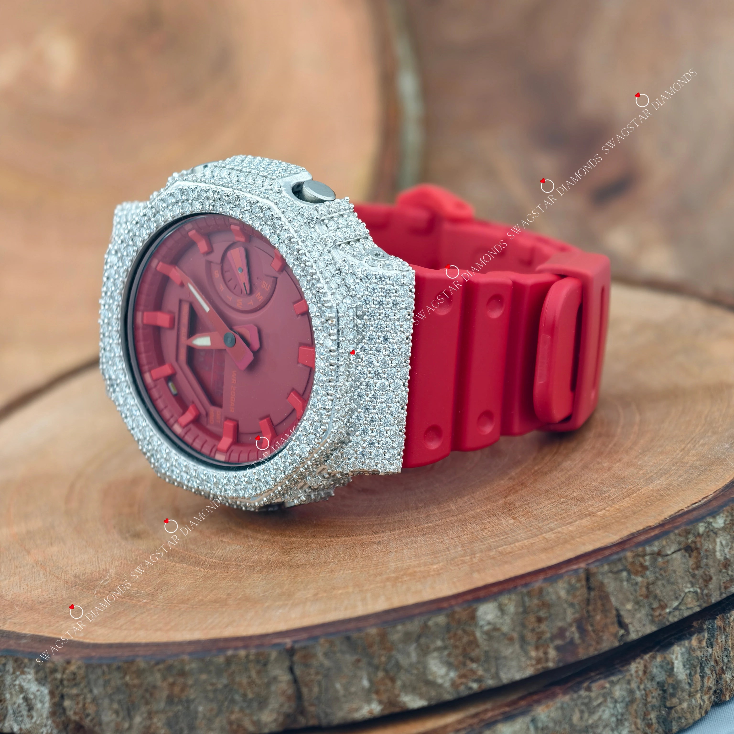 Red Silicon Belt Moissanite Watch For Him