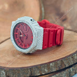 Red Silicon Belt Moissanite Watch For Him