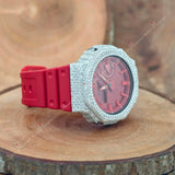 Red Silicon Belt Moissanite Watch For Men