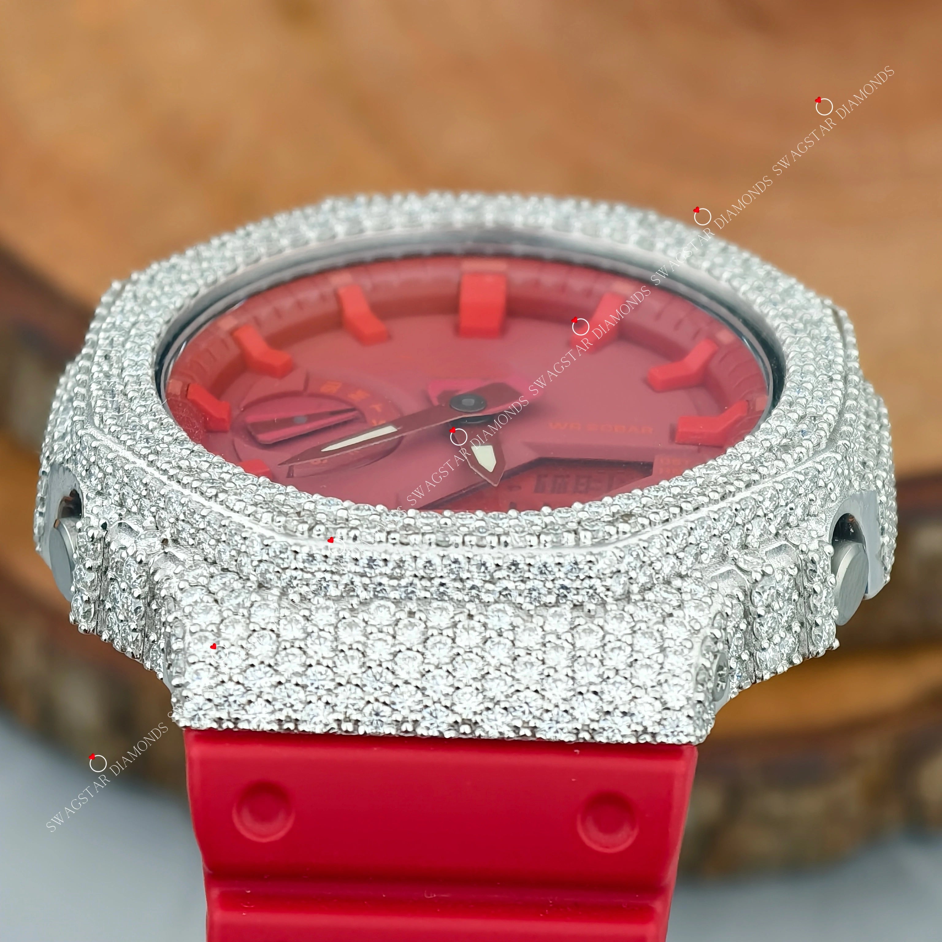 Red Silicon Belt Moissanite Watches
