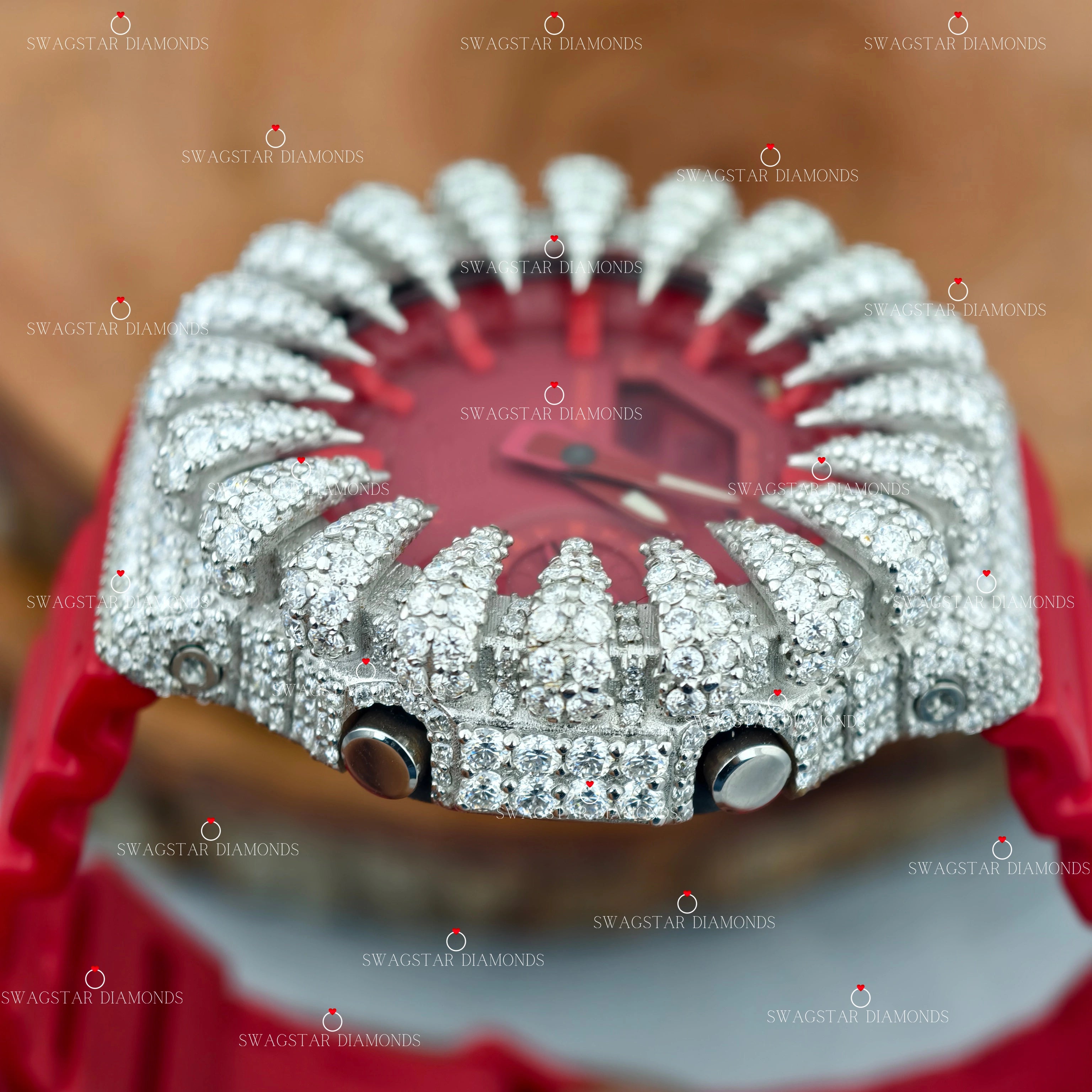 Red Silicon Belt VVS Moissanite Watches