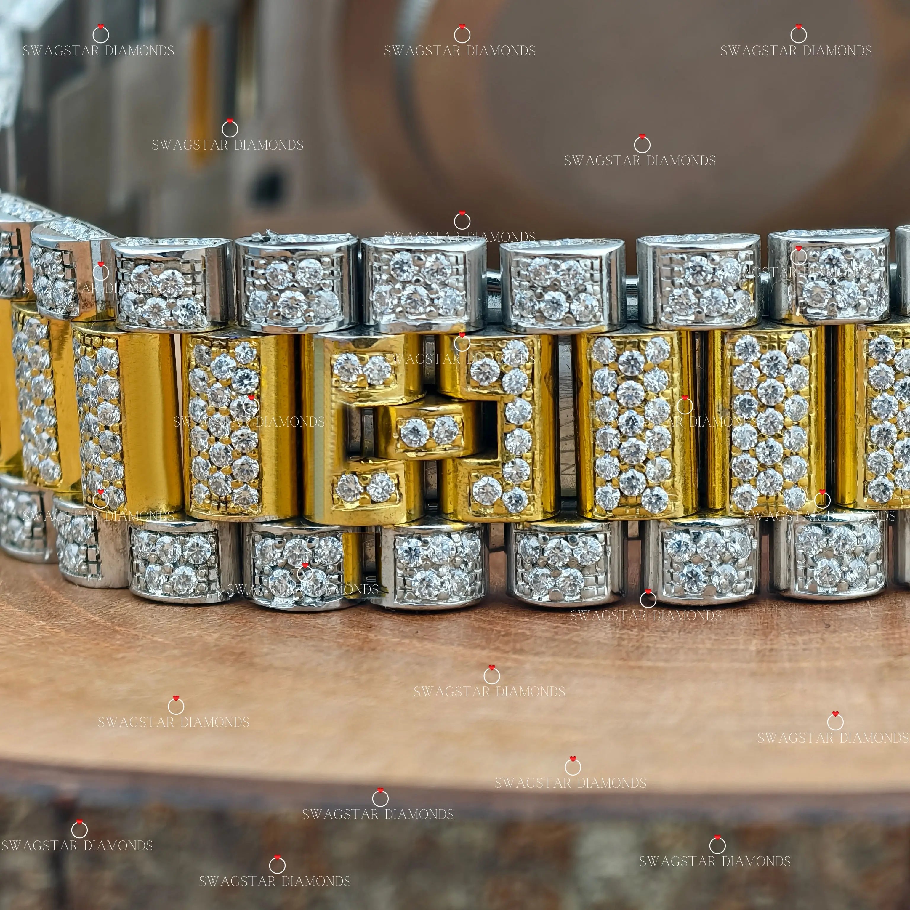 Roman Dial Two Tone Moissanite Watchess