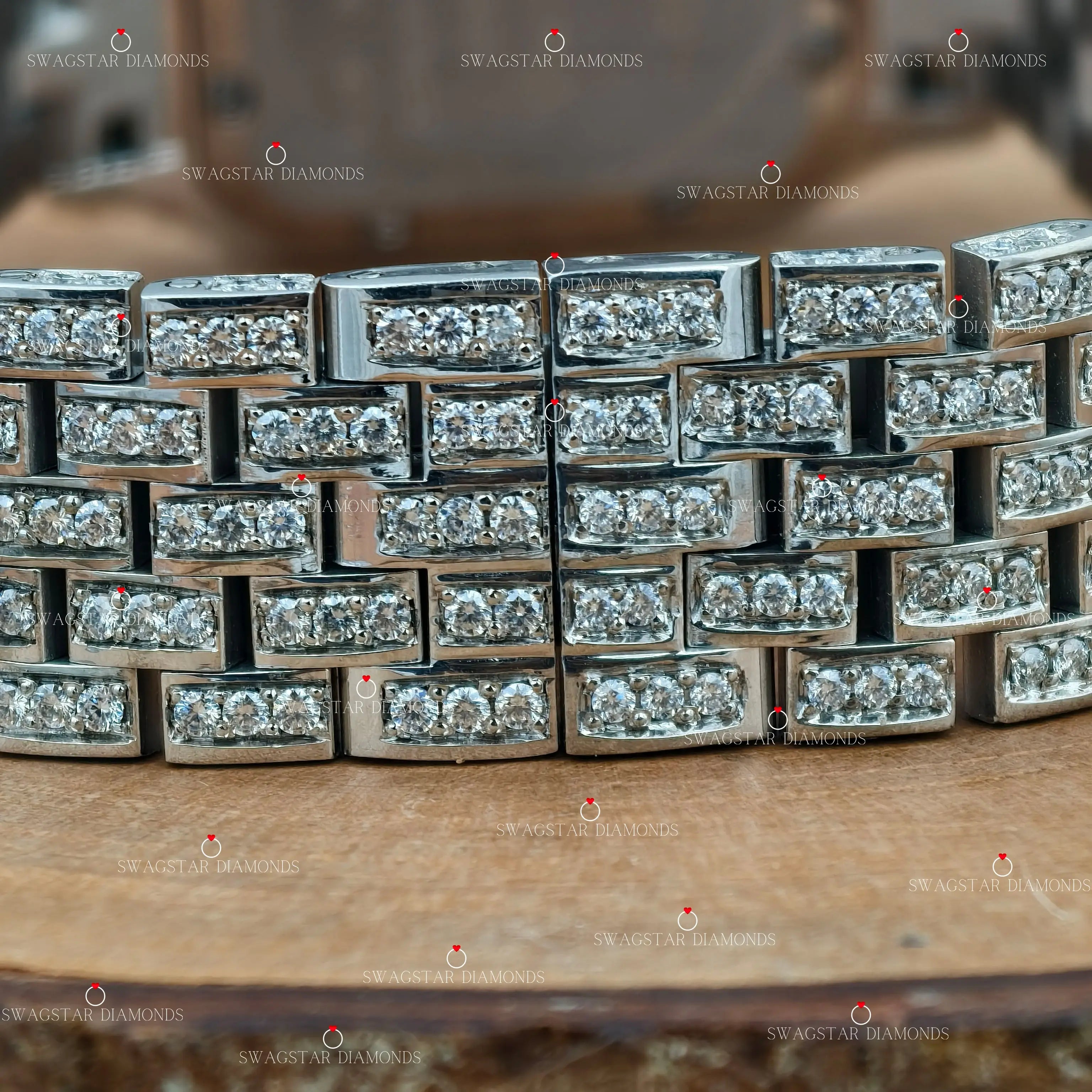 Roman Numeric Bezel Dial Moissanite Watch.