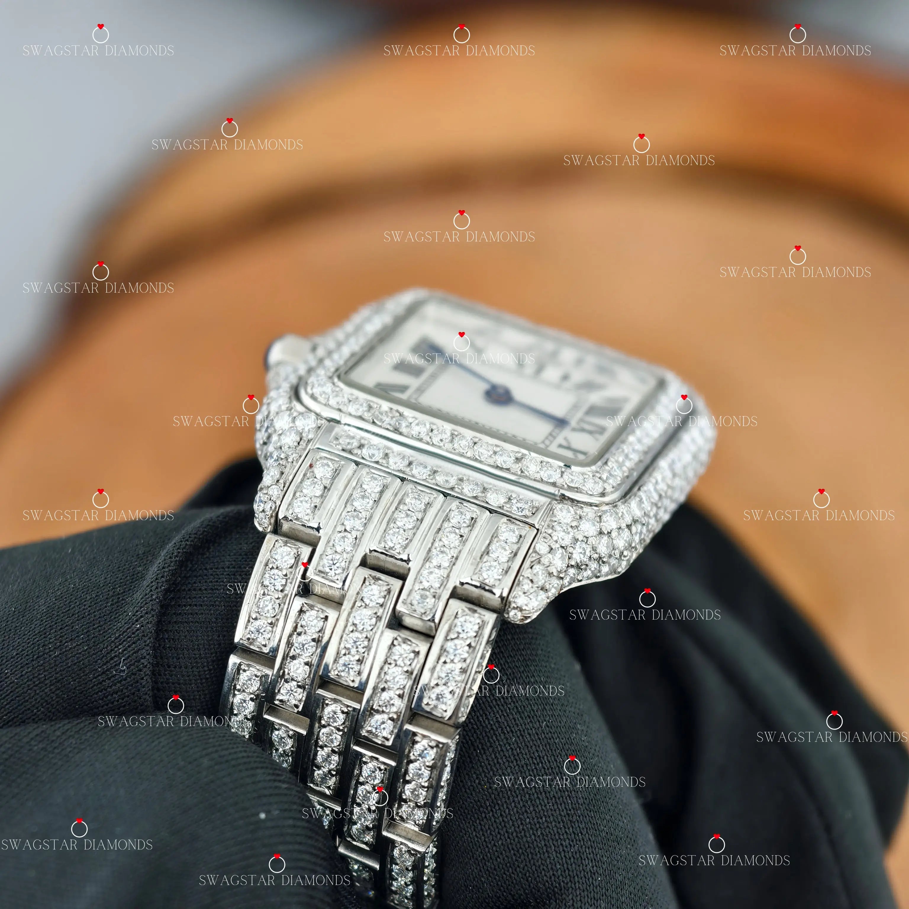 Roman Numeric Bezel Dial Moissanite Watch For Gift.