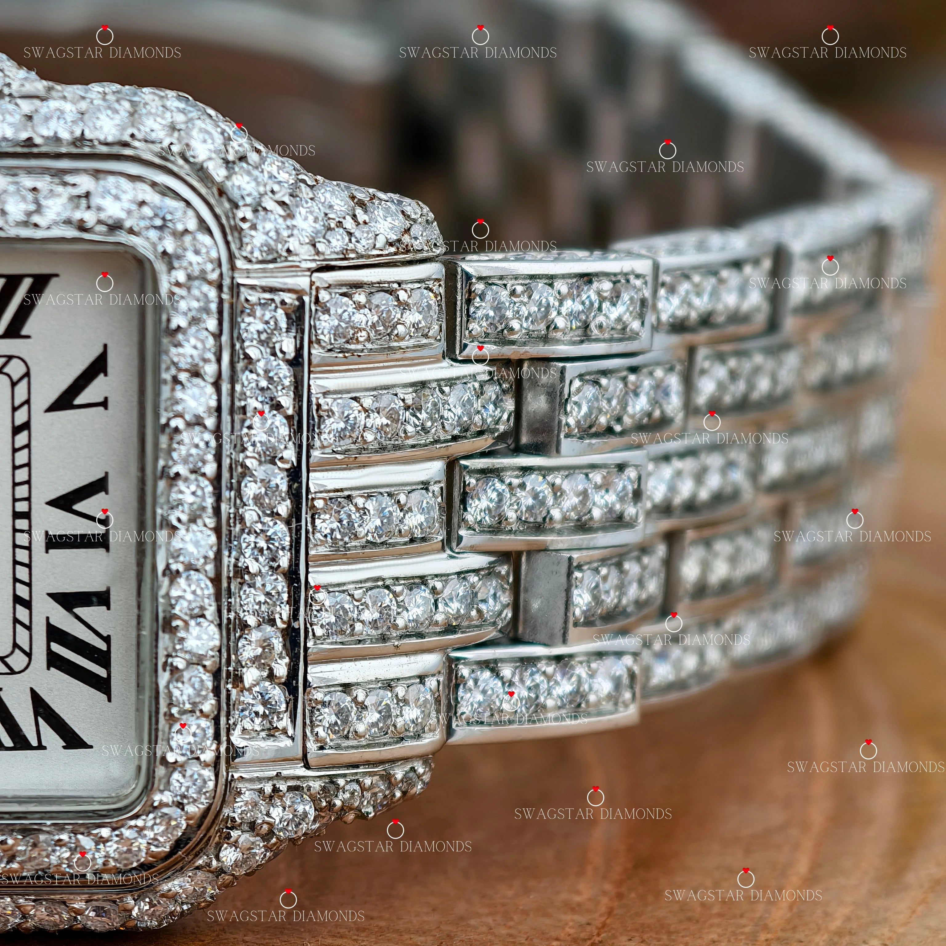 Roman Numeric Bezel Dial Moissanite Watch For Her