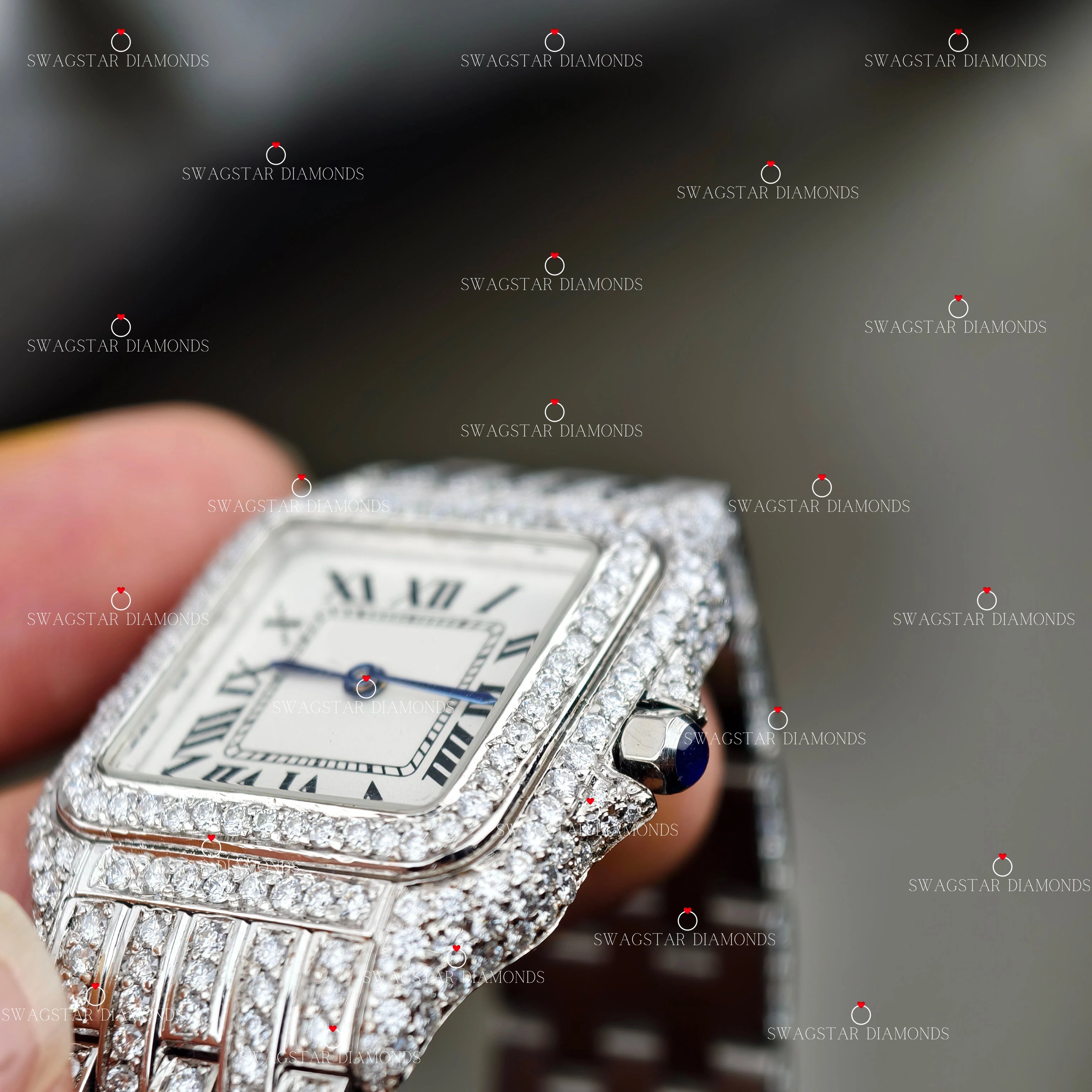 Roman Numeric Bezel Dial Moissanite Watch For Women