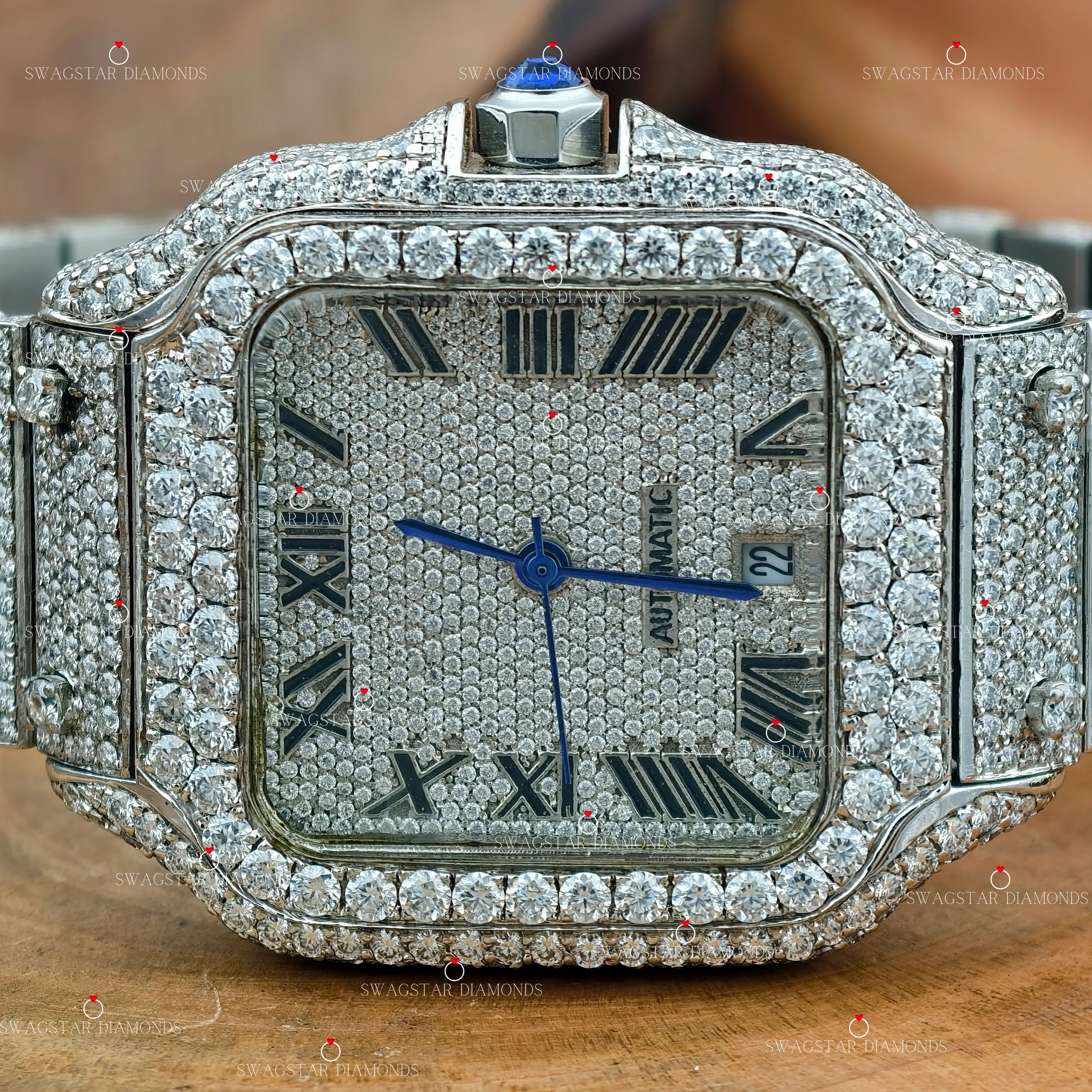  Roman Numeric Fully Iced Out Moissanite Watch