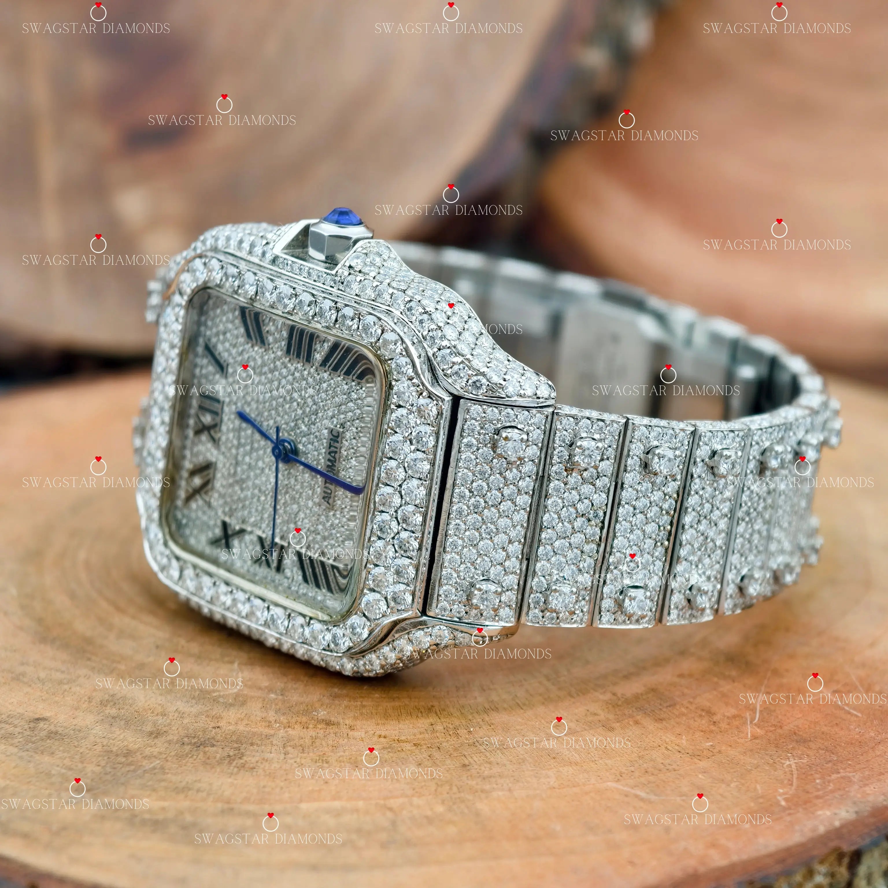  Roman Numeric Fully Iced Out Moissanite Watches