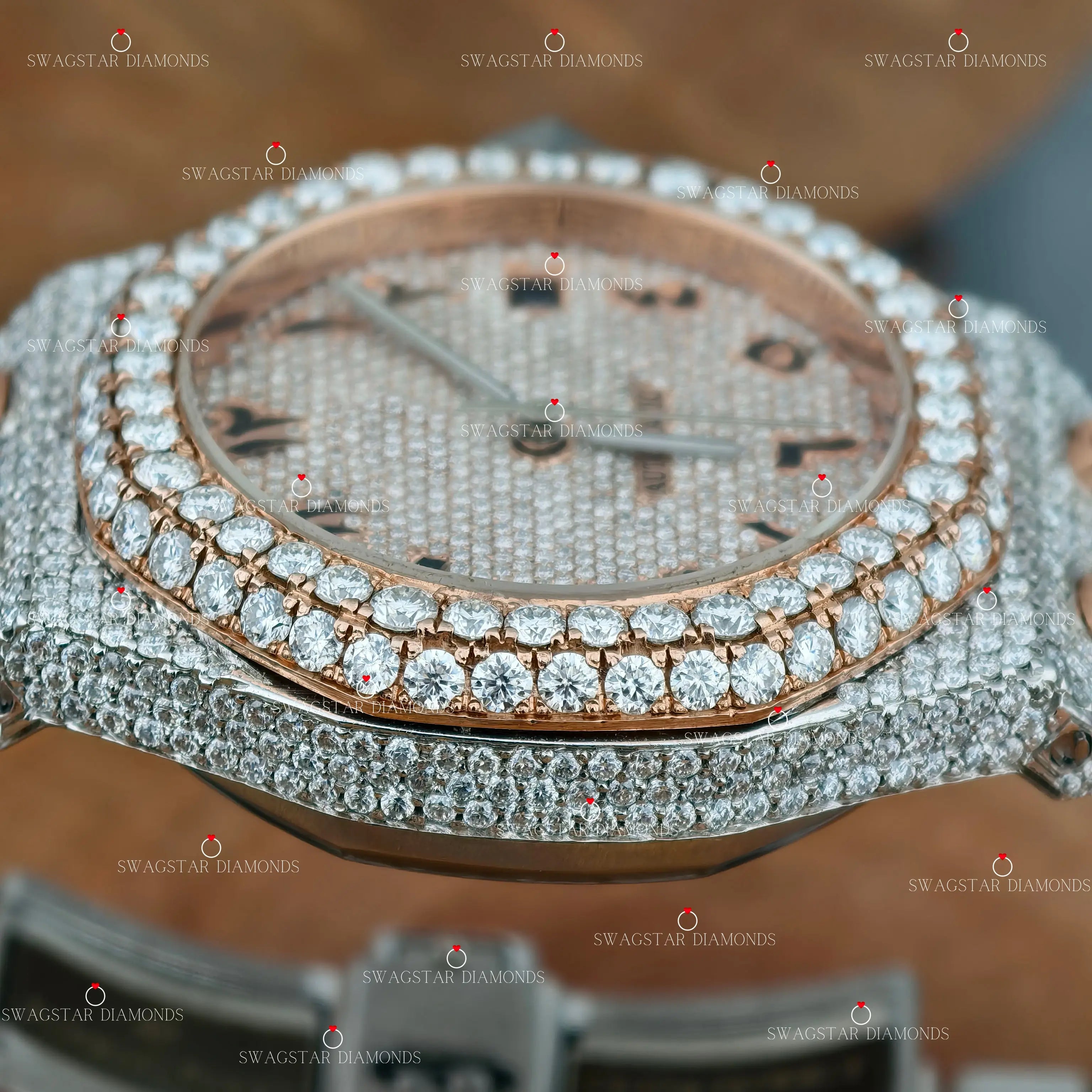 Rose Gold Plated Moissanite Watch For Him.
