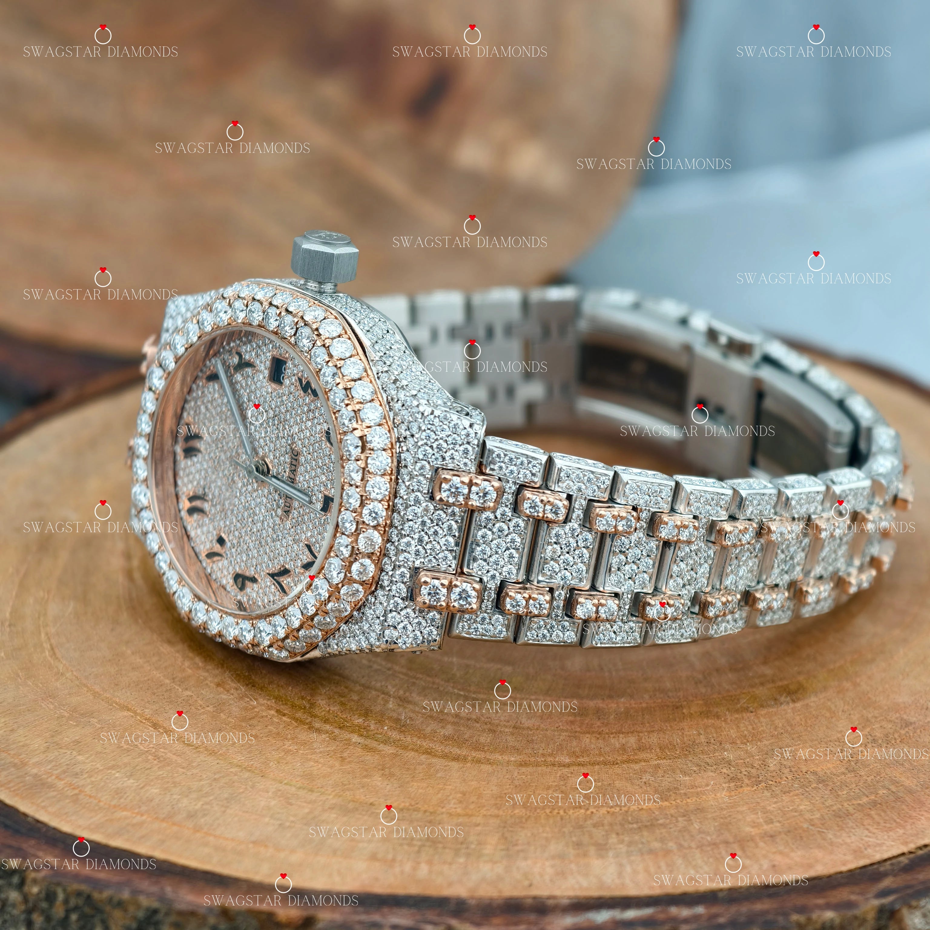 Rose Gold Plated Moissanite Watch For Him