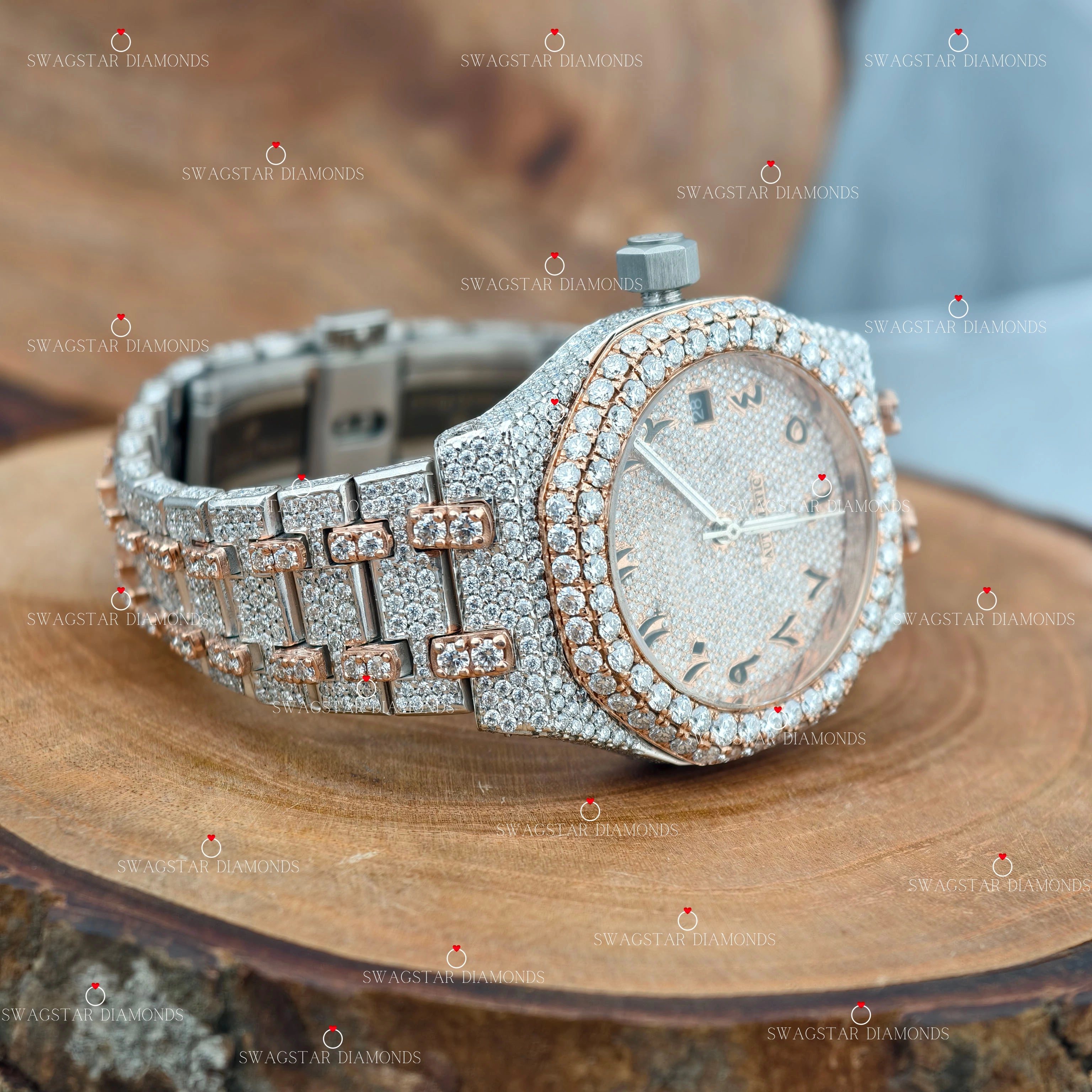Rose Gold Plated Moissanite Watch For Men