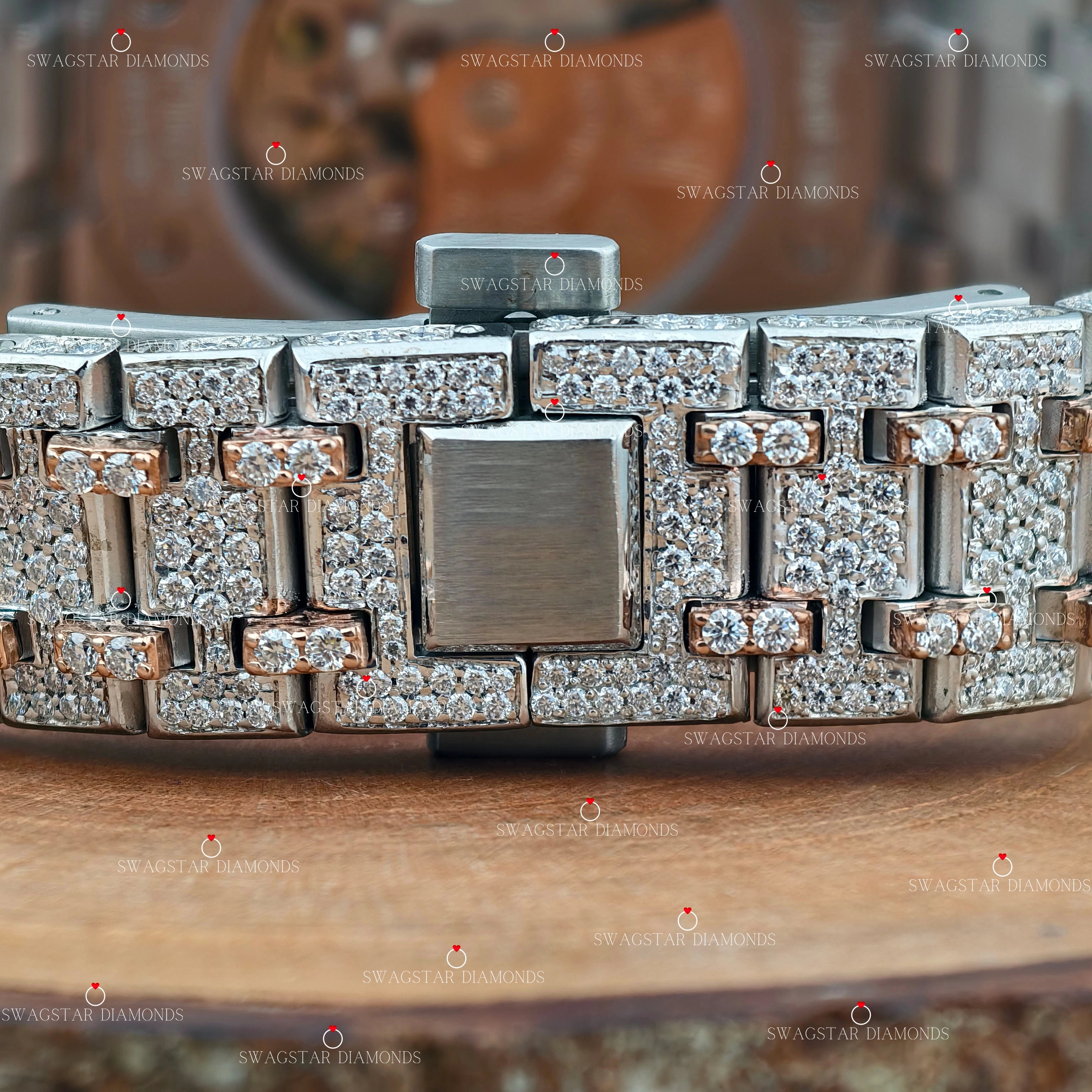 Rose Gold Plated Moissanite Watch For Mens