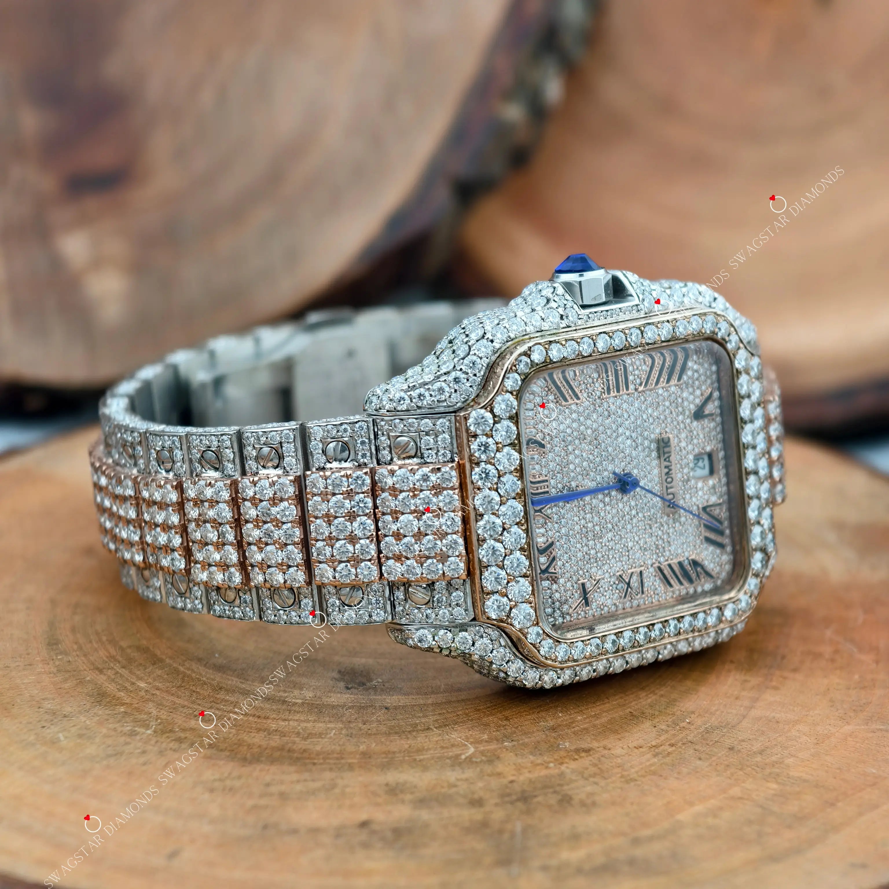  Rose Gold Plated Moissanite Watches for men