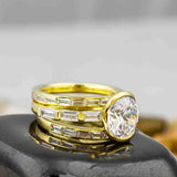 Round Baguette Cut Three Pair Ring Set