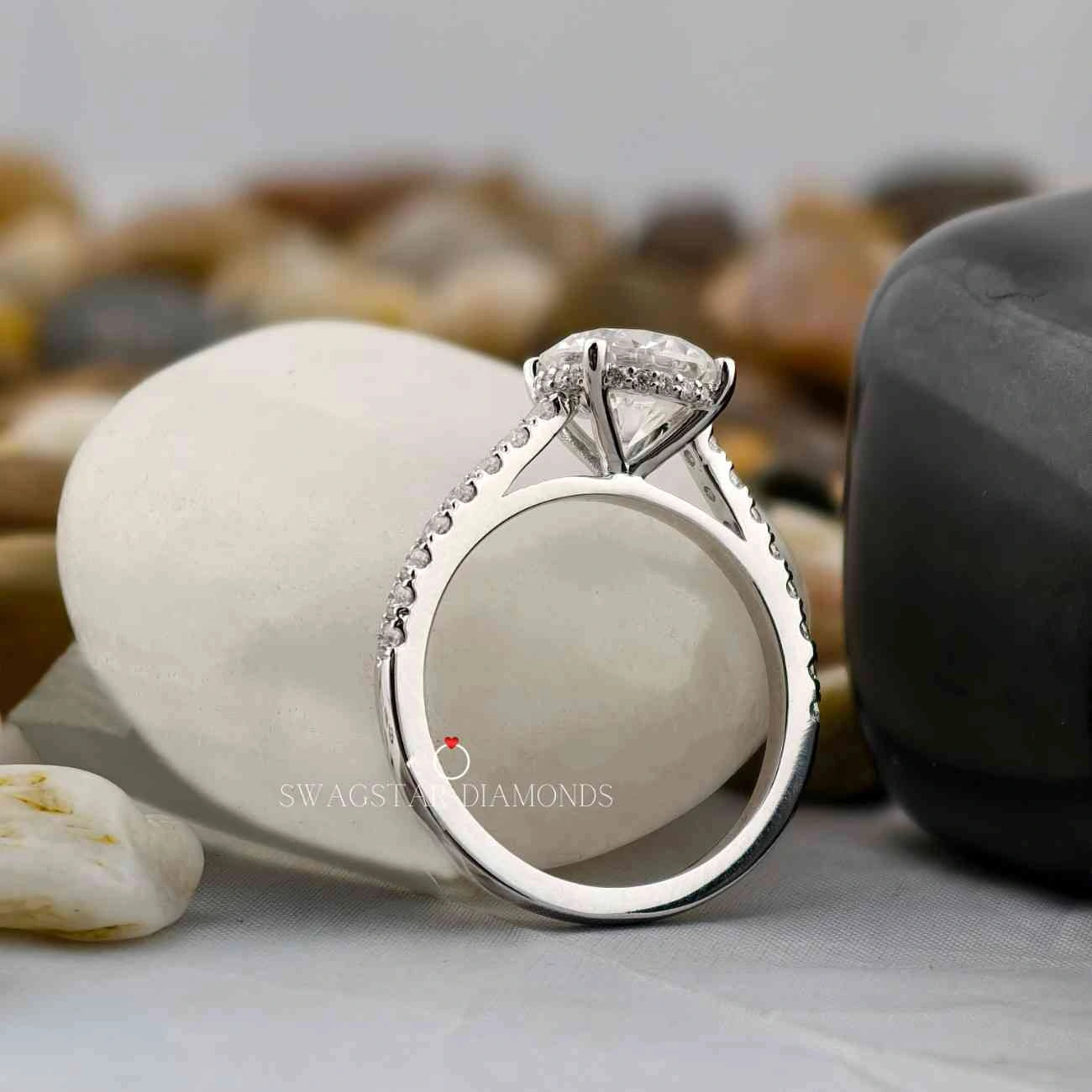 Round Cut Bridge Style Hidden Halo Ring