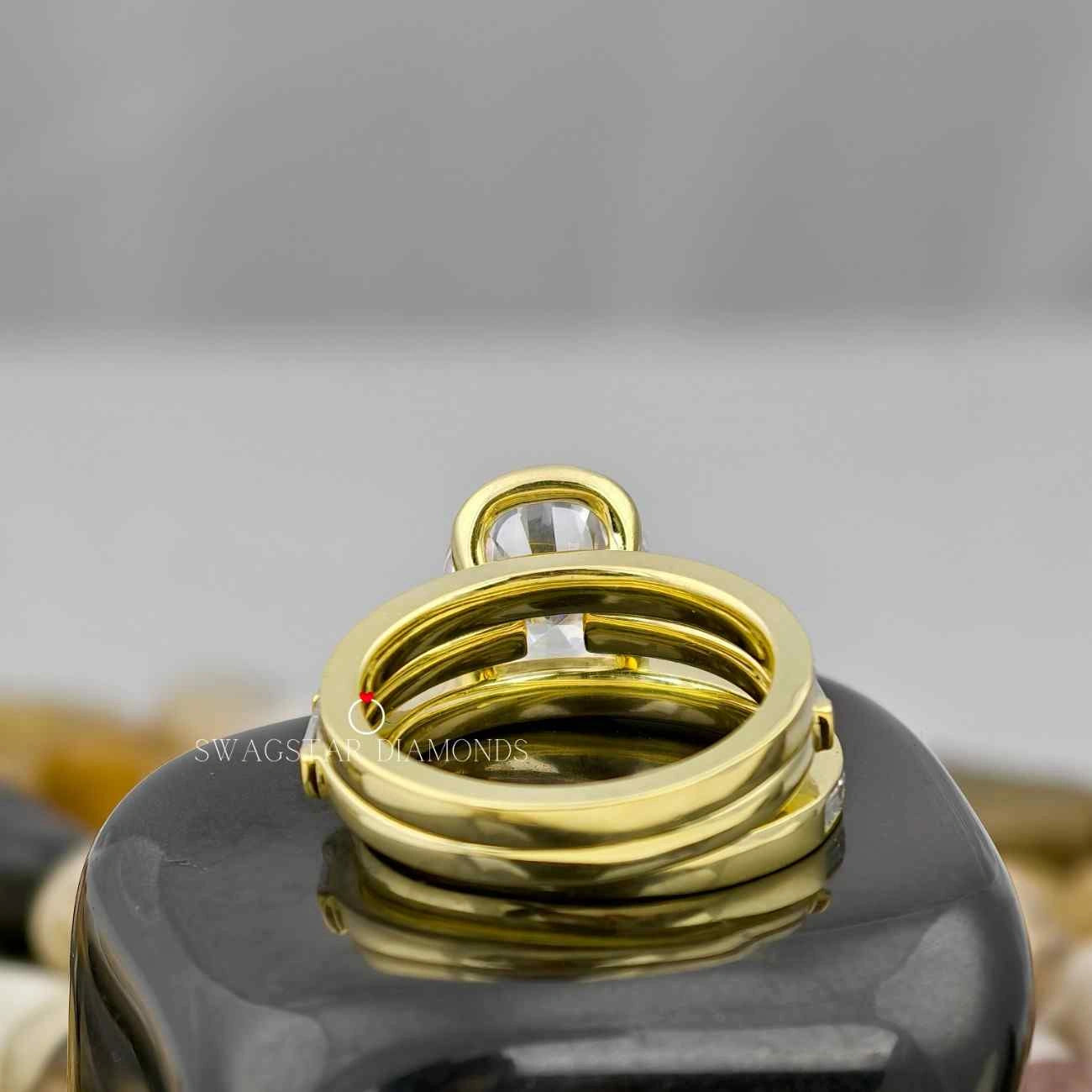 Round Cut Half Bezel Trio Ring Set