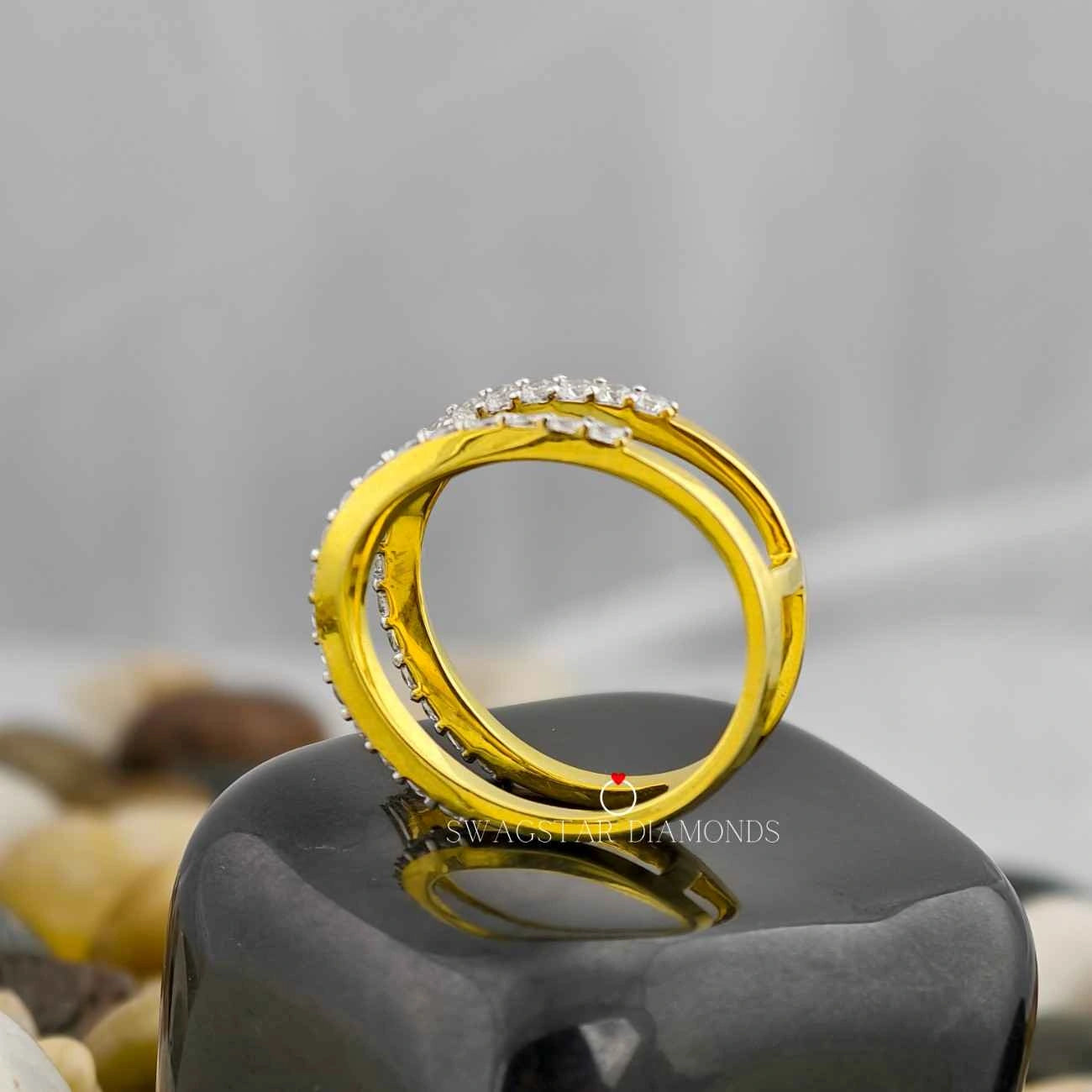 Round Cut Half Eternity Double Band Wedding Ring