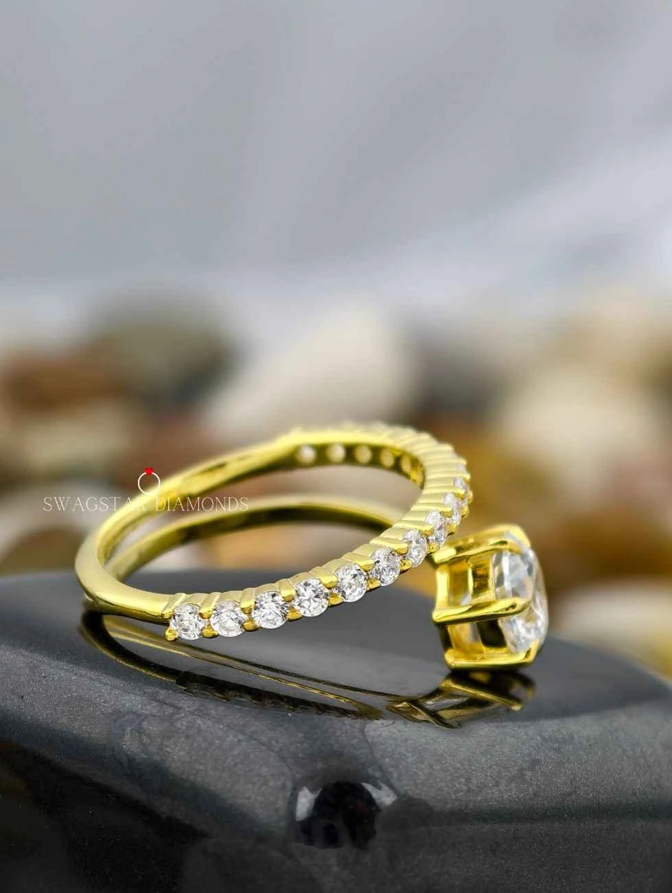 Round Cut Open Cuff Engagement Ring