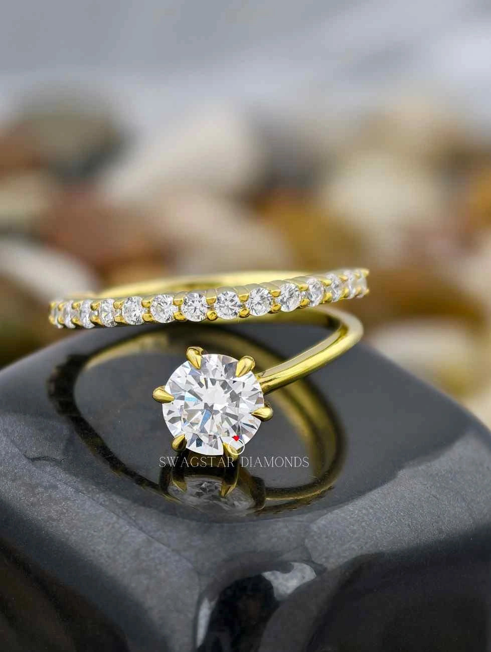 Round Cut Open Cuff Ring
