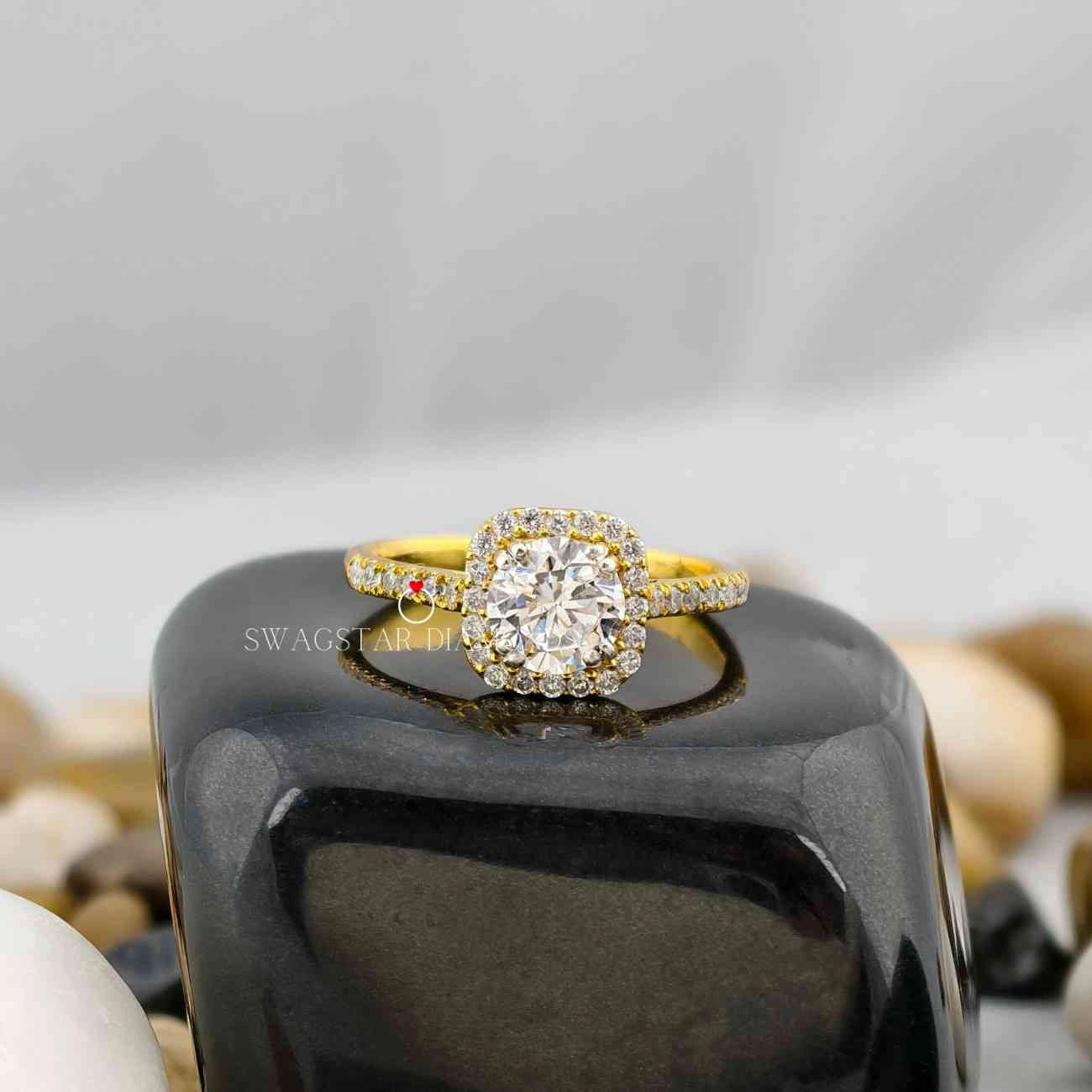 Round Cut Square Halo Engagement Ring 