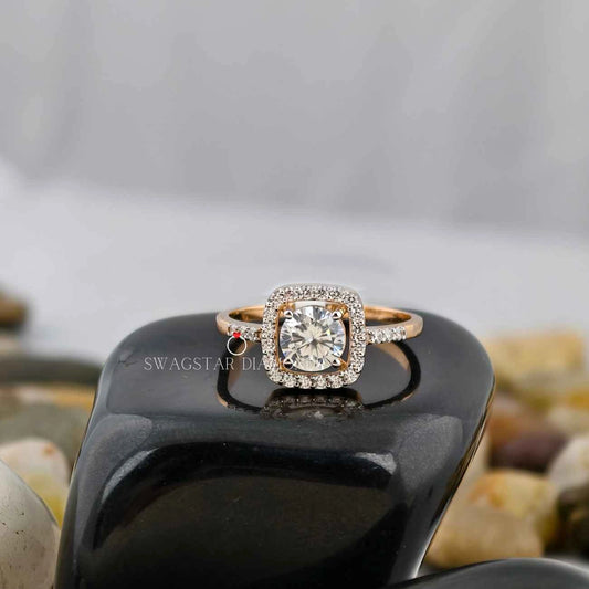 Round Cut Square Halo Pave Ring
