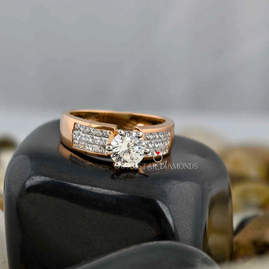 Round Cut Three Row Thick Shank Ring