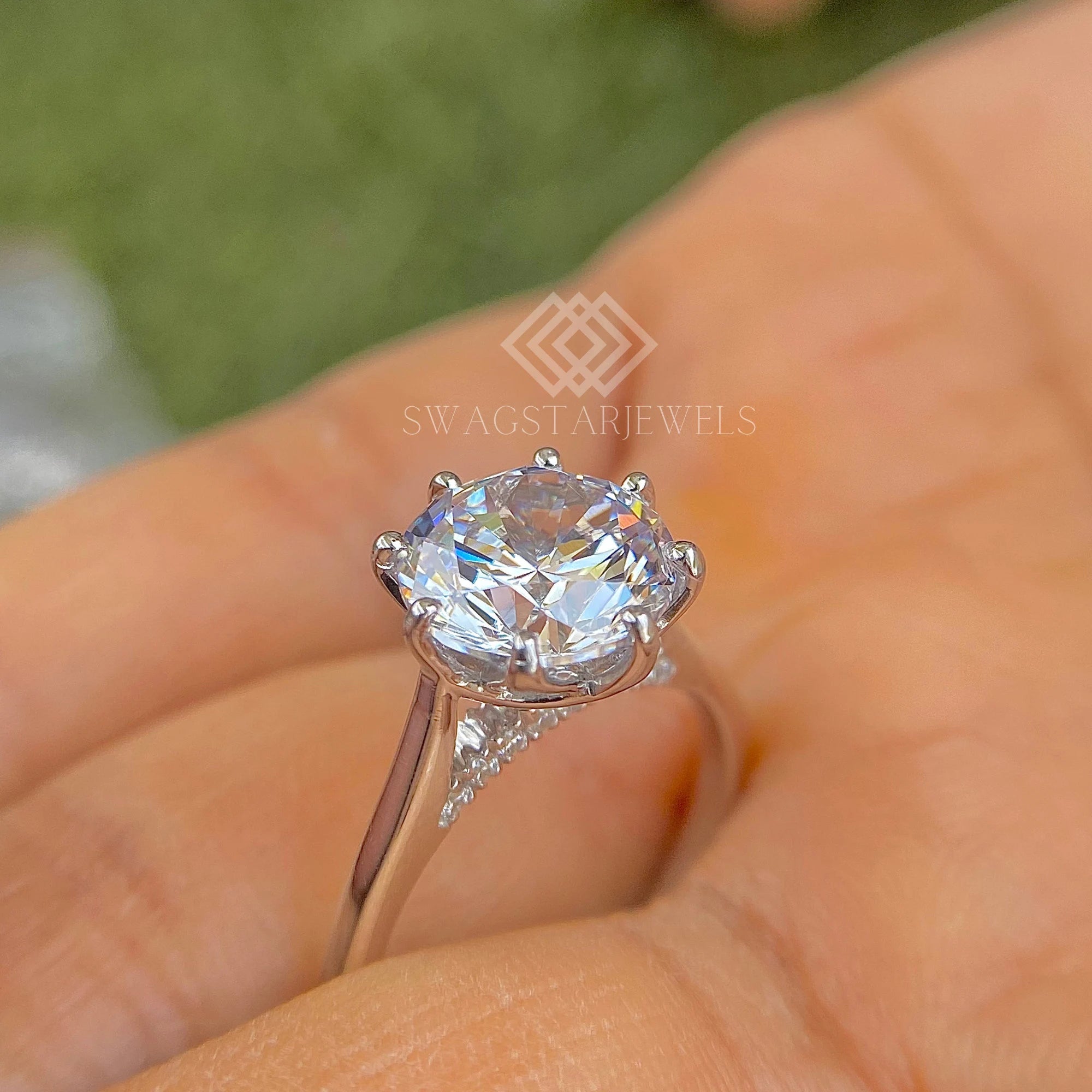 Round Cut Tulip Basket Hidden Halo Ring