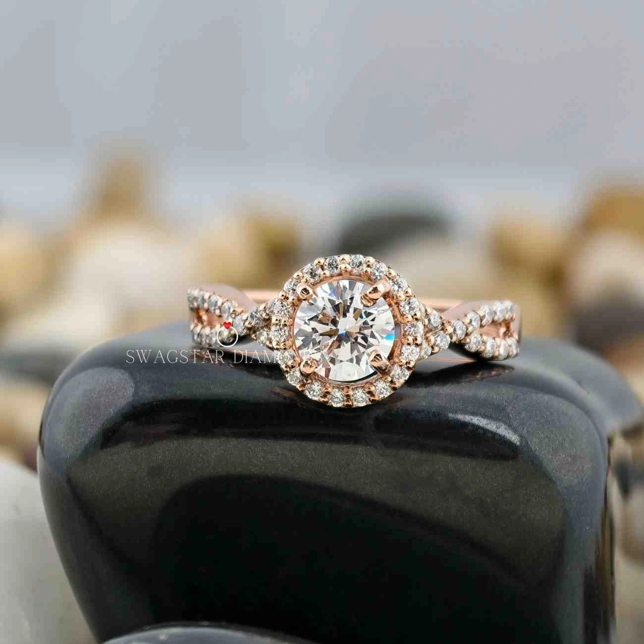 Round Cut Twisted Band Rings