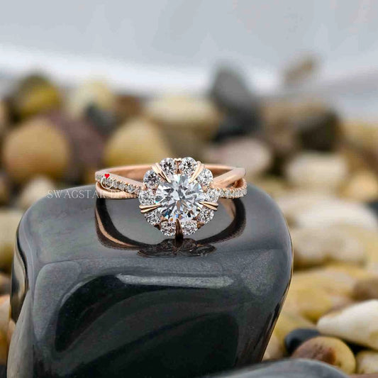 Round Cut Unique Prong Ring