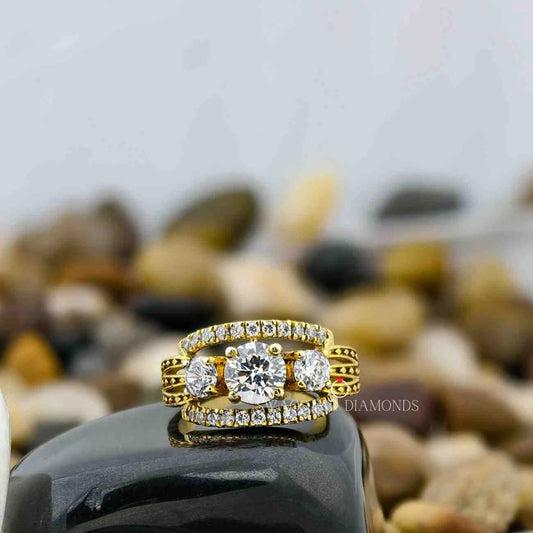 Round Cut Unique Thick Band Ring