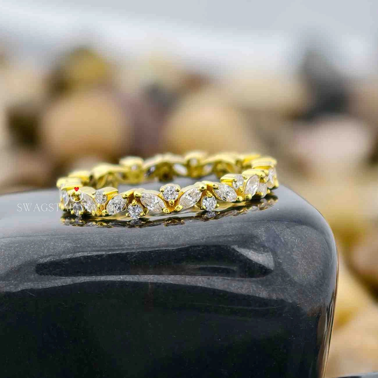 Round Marquise Cut Full Eternity Wedding Stack Band