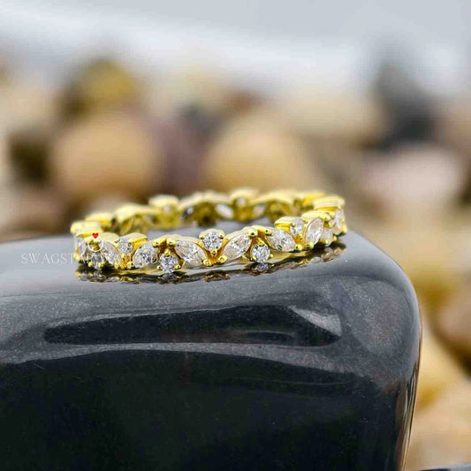 Round Marquise Cut Full Eternity Wedding Stack Band