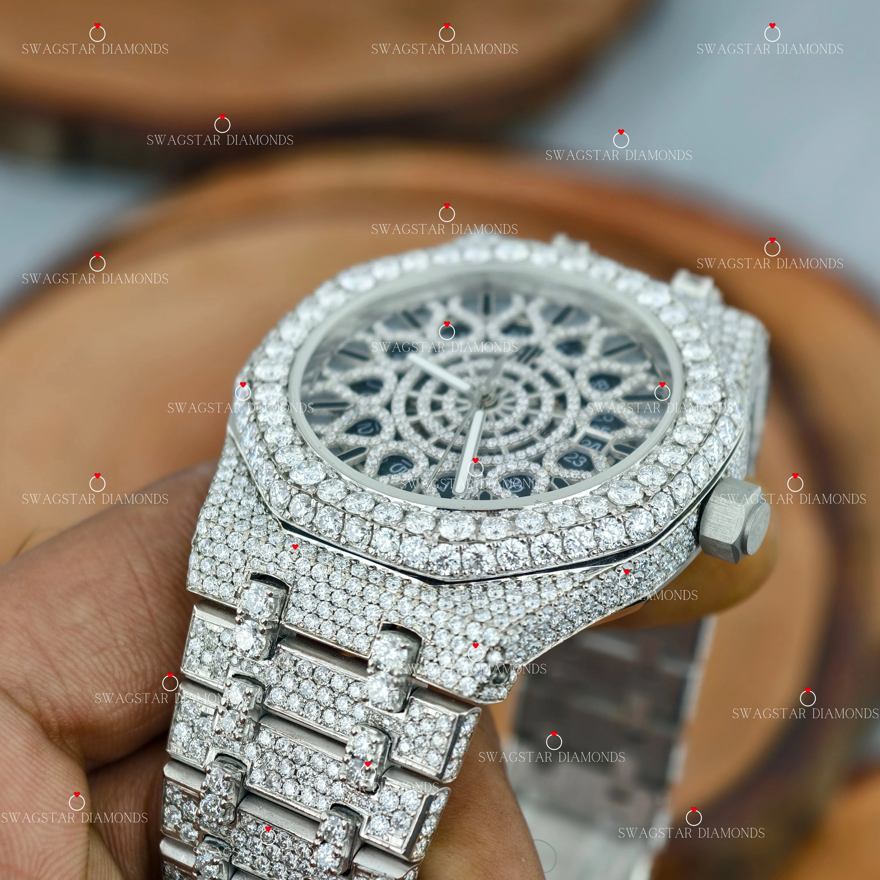 Skeleton Dial Fully Iced Out Moissanite Watch 