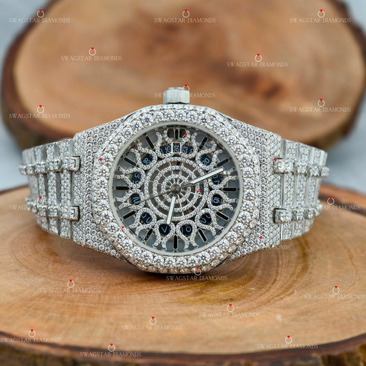 Skeleton Dial Fully Iced Out VVS Moissanite Watch 