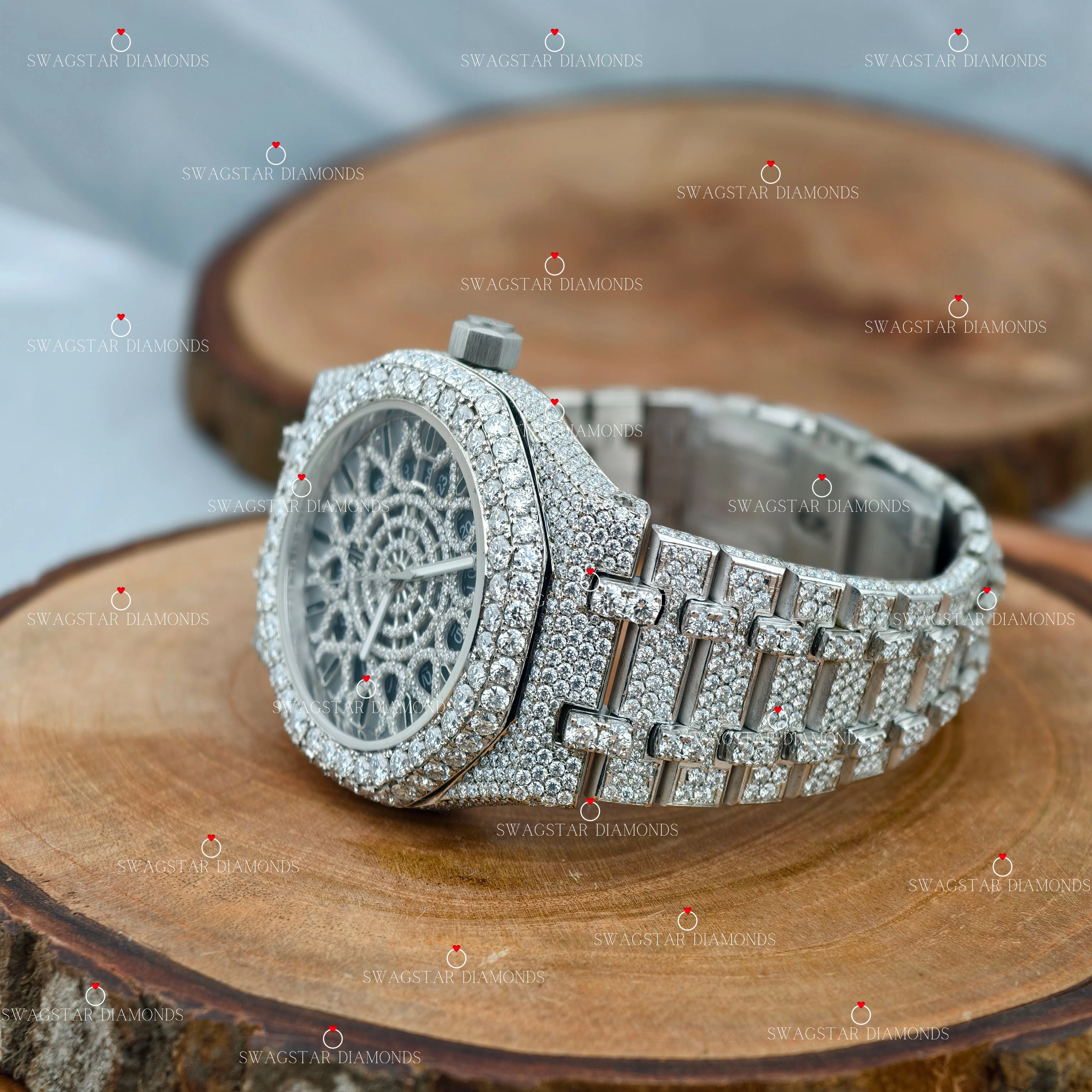 Skeleton Dial Iced Out Moissanite Watch